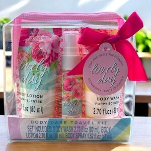 3/$25 Lovely Day Poppy Scented Body Care Travel Kit - Pink